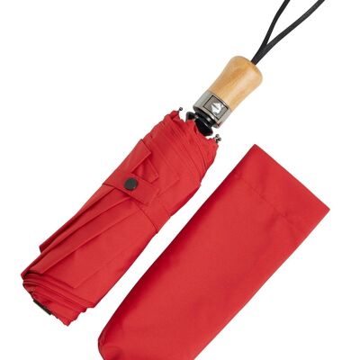 Auto Open & Close Ince Folding Umbrella - Yorkshire Beechwood Handle - Red