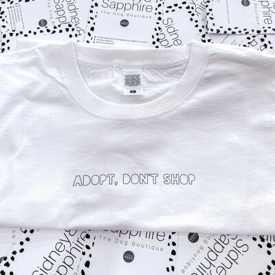 Camiseta para amantes de los perros Camiseta 'Adopt Don't Shop' blanca o negra, SKU079