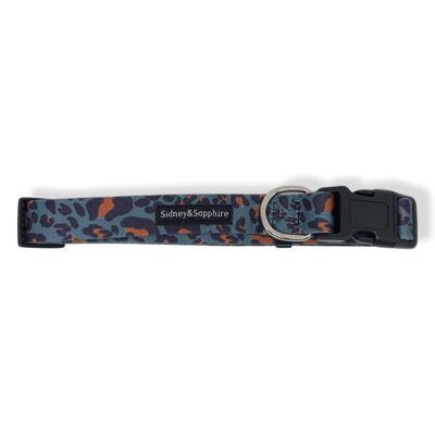 Collare per cani "Wild Willow" con stampa leopardata blu scuro, SKU139
