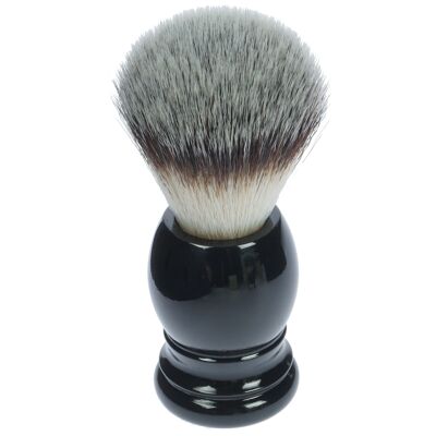 Shaving brush, synthetic hair, black plastic handle, ring Ø 21.5 mm, height: 10.5 cm