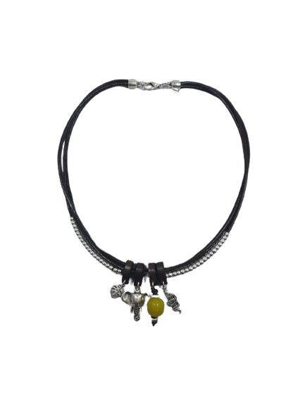 Girocollo in pelle con ciondolo Jungle