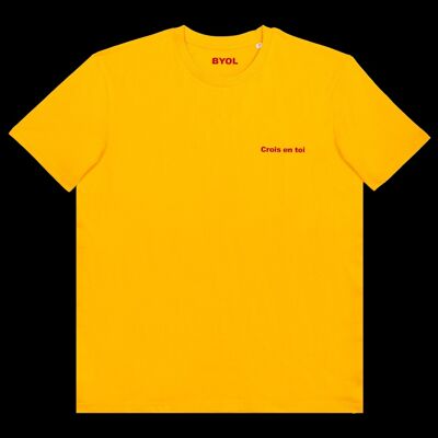 Cree en ti mismo camiseta amarilla de cuello redondo