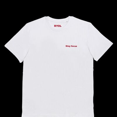 Stay Focus White Crew Neck T-Shirt