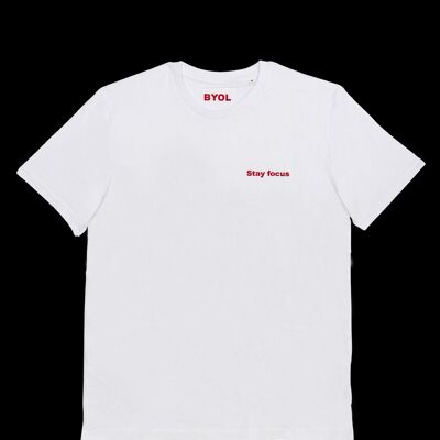 Stay Focus Weißes T-Shirt mit Rundhalsausschnitt