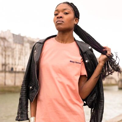 Stay focus T-shirt col rond orange