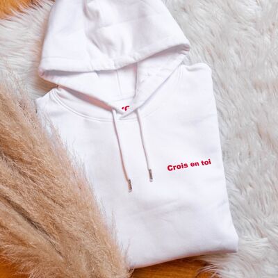 Crois en toi Hoodie poche kangourou Blanc