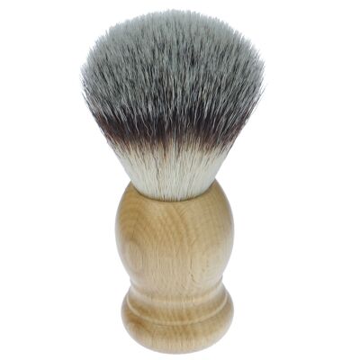 Shaving brush, synthetic hair, handle beech wood light stained, ring Ø 21.5 mm, height: 10.5 cm