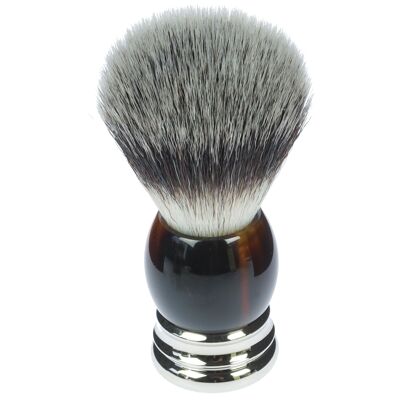 Shaving brush, synthetic hair, Havana handle with metal base, ring Ø 21.5 mm