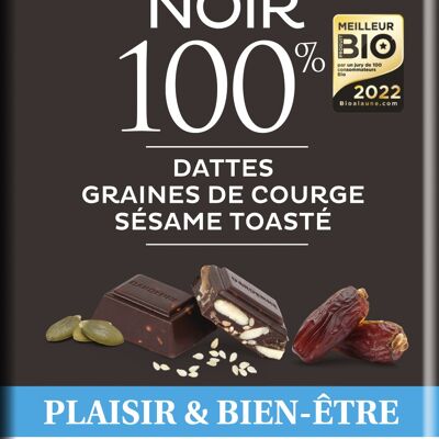 Tableta DARK 100% dátiles, pipas de calabaza, sésamo tostado-cero azúcares añadidos-100g - MEJOR PRODUCTO ECOLÓGICO -