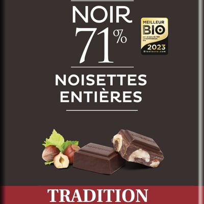 Dark Chocolate Bar with Whole Hazelnuts Tradition 180g - BEST ORGANIC PRODUCT -