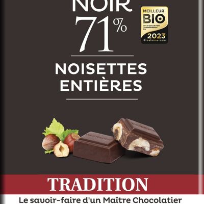 Dark Chocolate Bar with Whole Hazelnuts Tradition 180g - BEST ORGANIC PRODUCT -