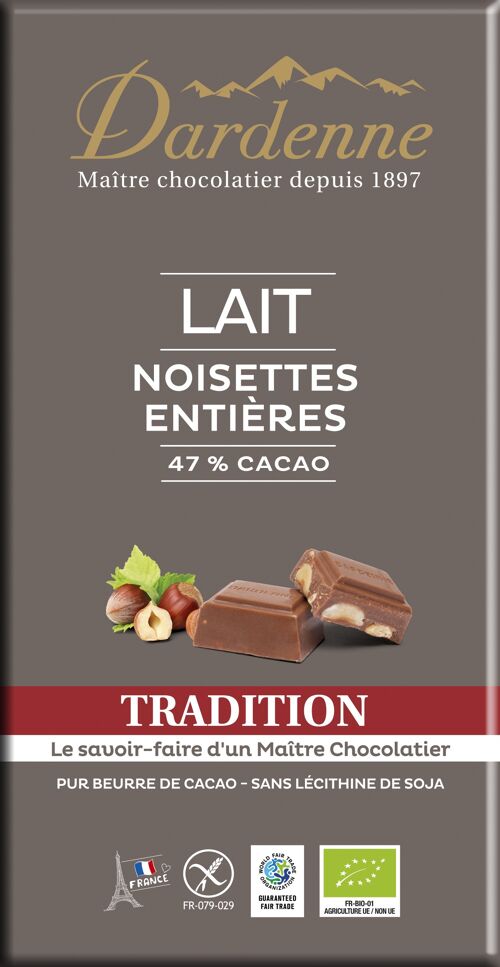 Tablette Chocolat Lait Noisettes entières Tradition