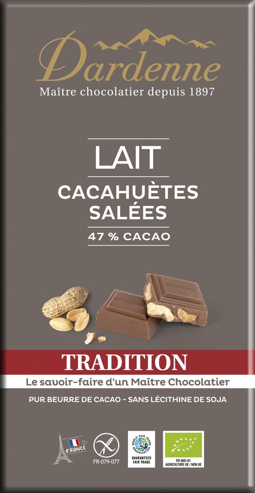 Tablette Chocolat Lait Cacahuètes grillées salées 180g