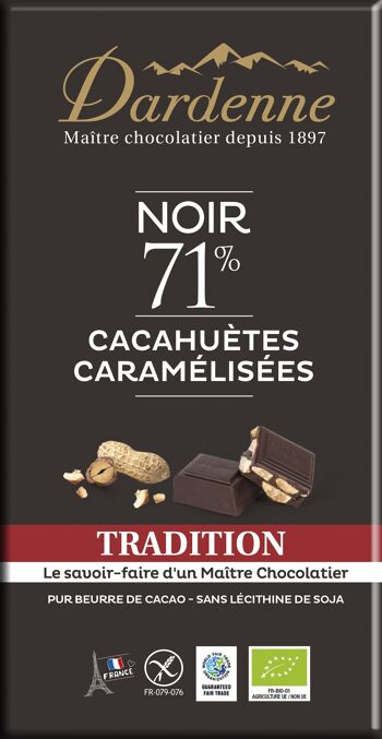 Tablette Chocolat Noir Cacahuètes grillées caramélisées 180g