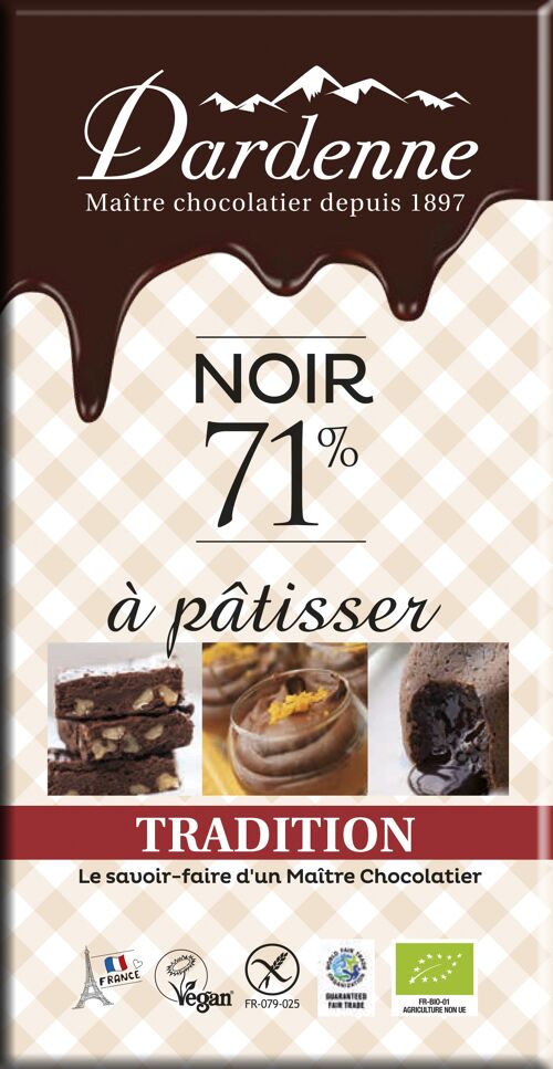 Tablette Chocolat Noir 71% à pâtisser Tradition