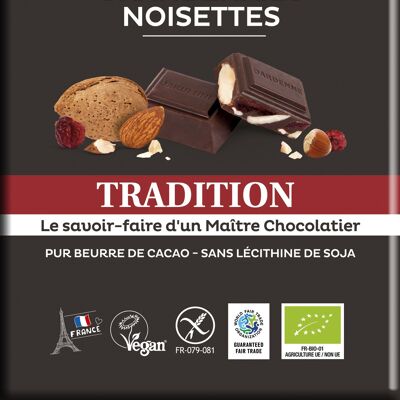 Tablette Chocolat Noir Amandes entières- Cranberries-Noisettes Tradition 180g
