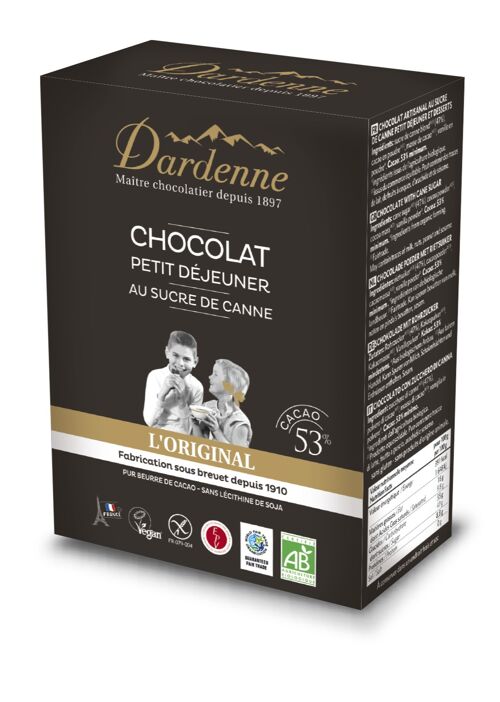 Chocolat artisanal au sucre de canne Petit Déjeuner et Desserts 400g