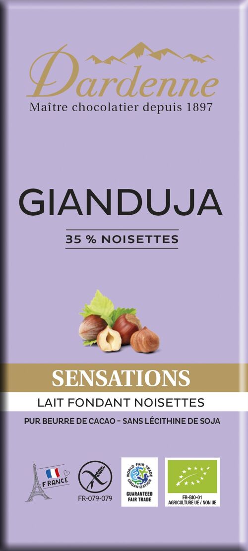 GIANDUJA - Tablette Chocolat Lait 35% crème de noisettes 100g