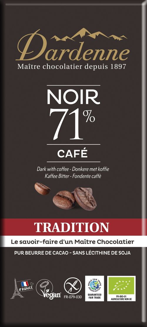 Tablette Chocolat Noir 71% Tradition au Café 70g