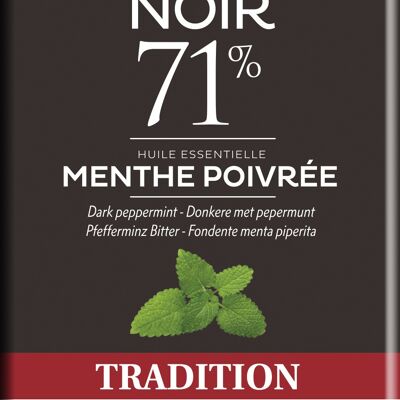 Traditional 71% Dark Chocolate Bar with Peppermint Essential Oils 70g