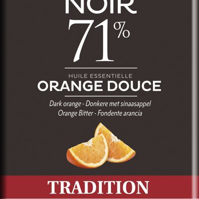 Traditional 71% Dark Chocolate Bar with Sweet Orange Essential Oils 70g