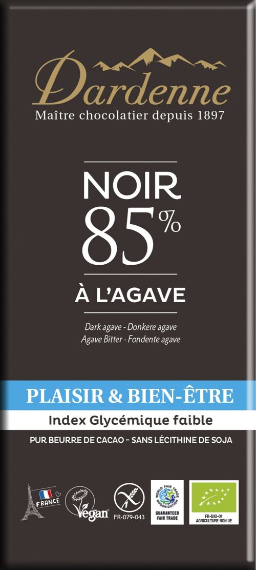 Tablette Chocolat Noir 85% à l'Agave 90g