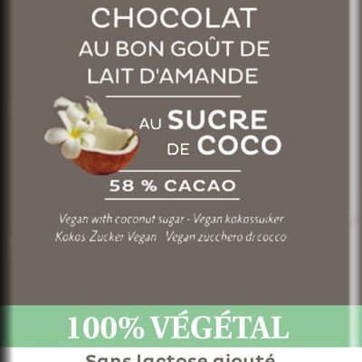 Barretta di Cioccolato 100% VEGETALE con Zucchero di Cocco 100g