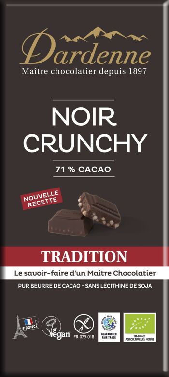 Tablette Chocolat Noir Crunchy au riz soufflé 90g