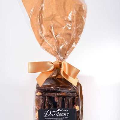 Cioccolato fondente croccante 71%-Nocciole intere-Mandorle intere-Albicocche 180g