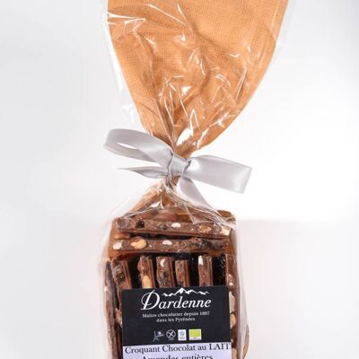 Crujiente chocolate con LECHE 47% - Avellanas enteras - Almendras enteras - Pasas 180g