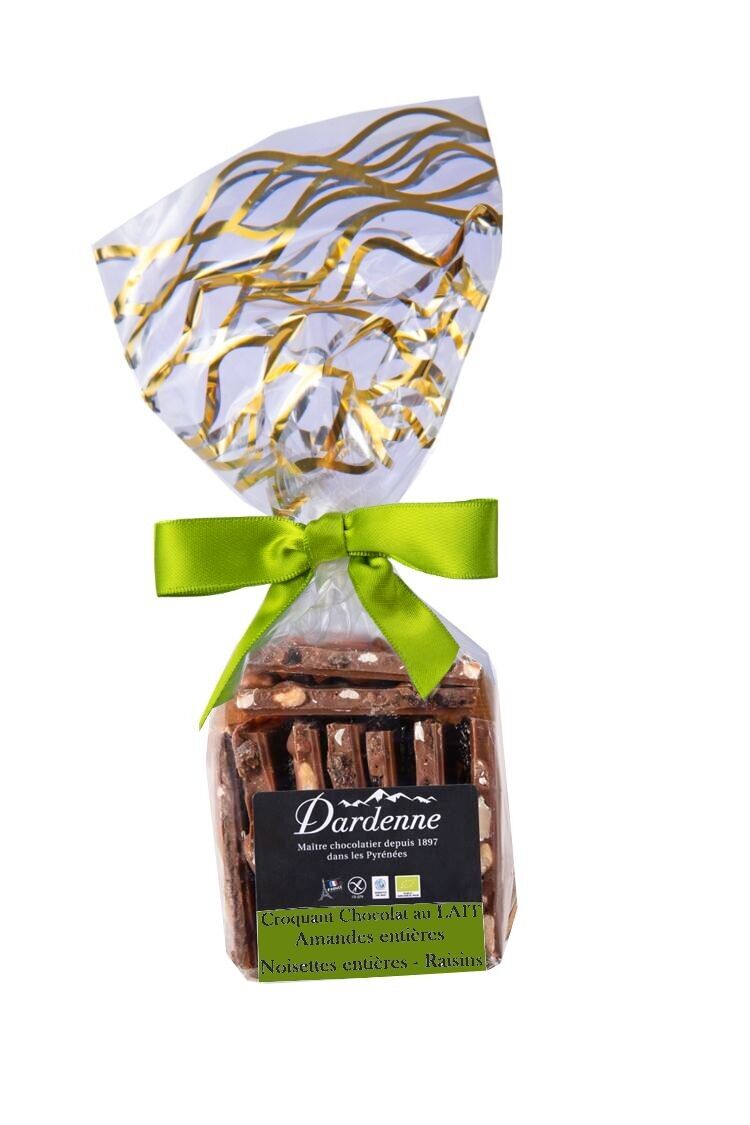 Cioccolato al LATTE Croccante 47% - Nocciole intere - Mandorle intere - Uvetta 180g