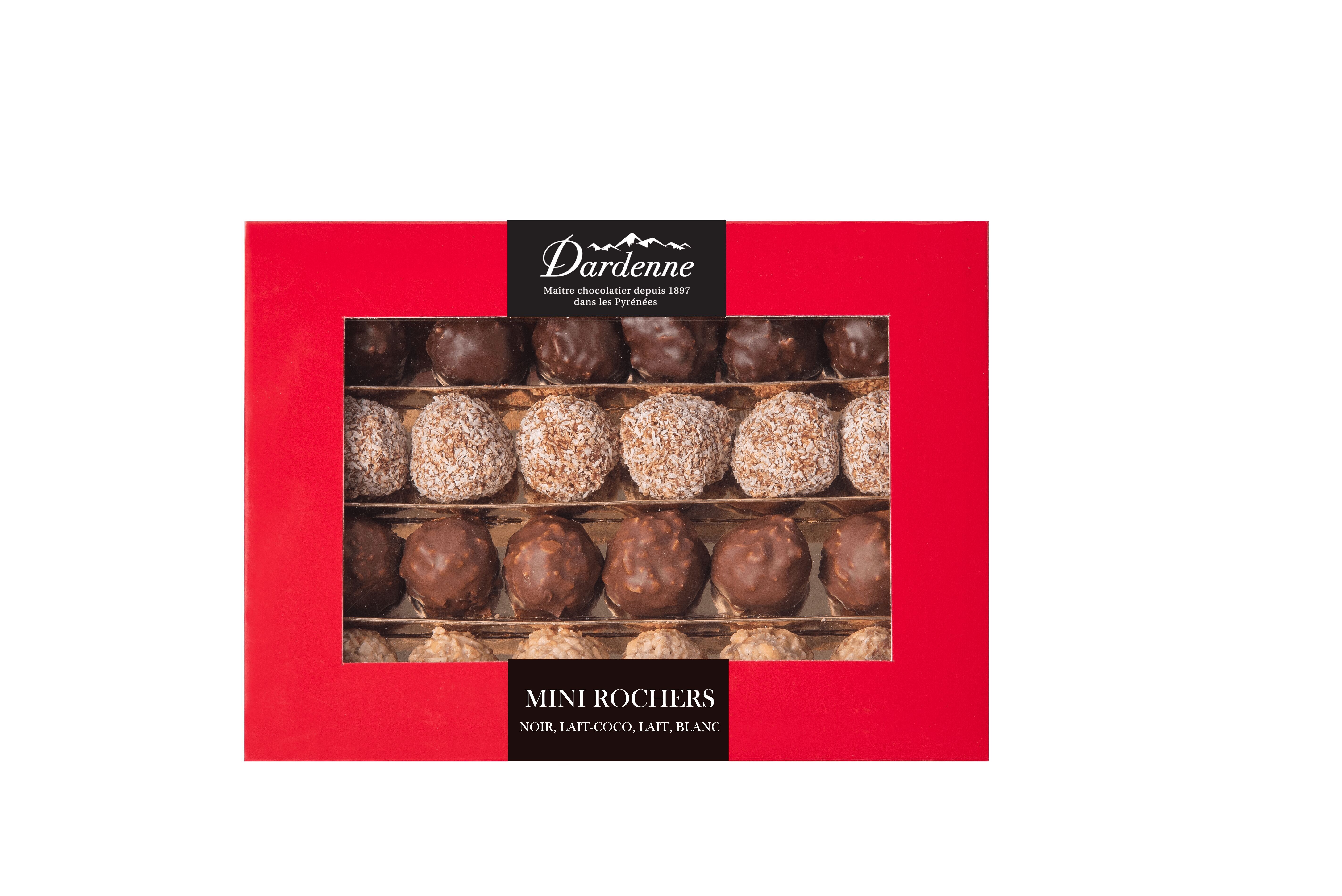 24 Mini Rochers Pralinen Zartbitter, Milch, Kokosnuss und Weiße Schokolade 240g