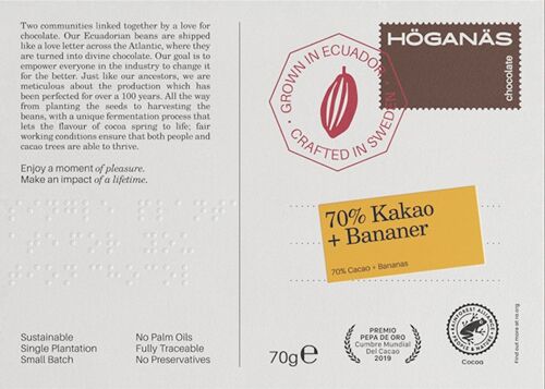 Dark Chocolate Bar 70% with Freeze-dried Bananas