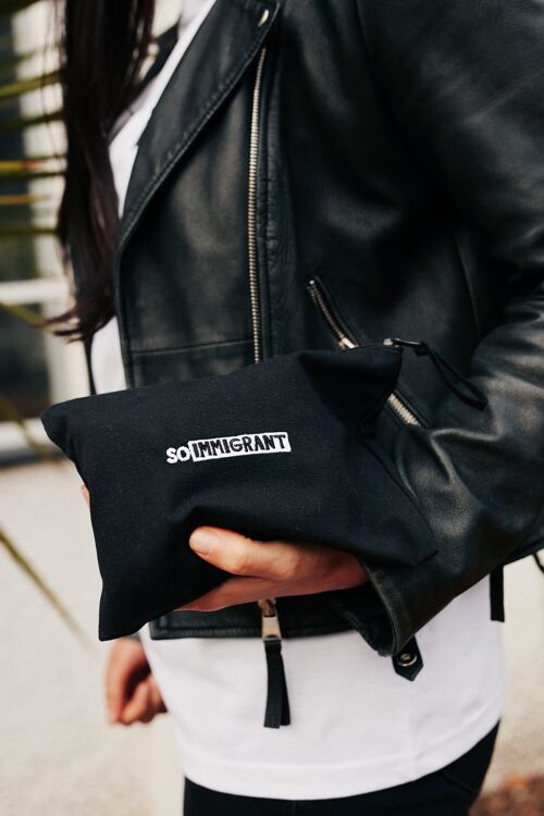 Black Embroidered So Immigrant Clutch Bag