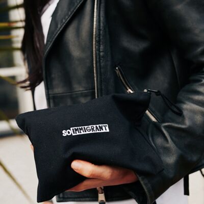 Black Embroidered So Immigrant Clutch Bag