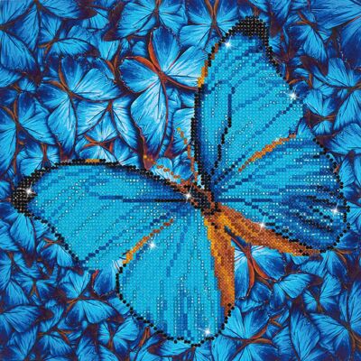 Papillon bleu - Diamants ronds
