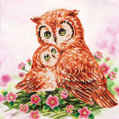 Mother owl and her little one - Round diamonds