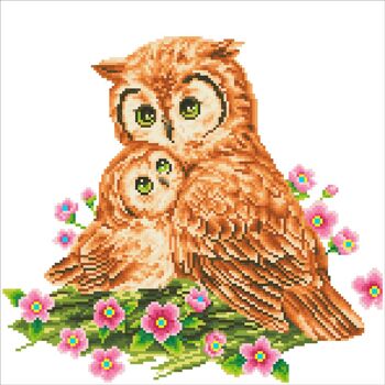 Maman hibou et son petit - Diamants ronds 3