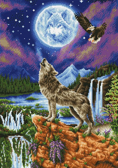 Loup à la lune - Diamans ronds
