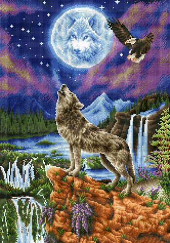 Loup à la lune - Diamans ronds 1