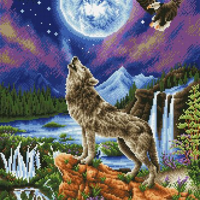 Loup à la lune - Diamans ronds
