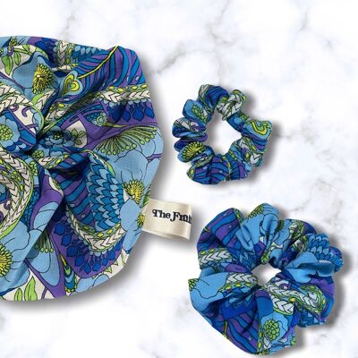 Scrunchie Maxi Blue Flower Power anni '70