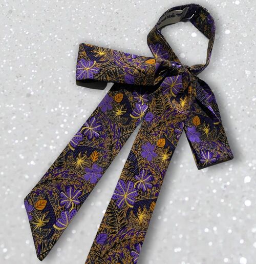 Purple & Gold Floral Pussy Bow