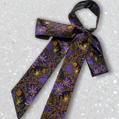 Purple & Gold Floral Pussy Bow