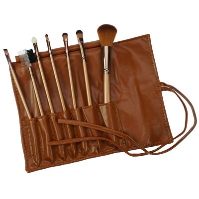 Brush set, 7 pieces, rose gold with synthetic hair in roll