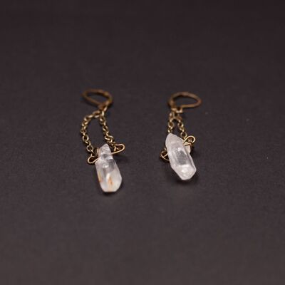 Handmade raw clear quartz earrings bronze