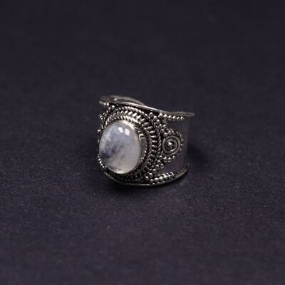 Sterling silver chunky rainbow moonstone adjustable ring