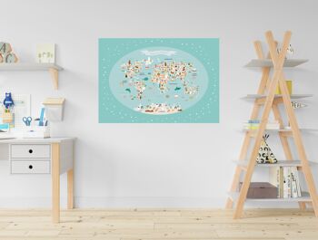 Carte du monde bleu ovale Impression artistique