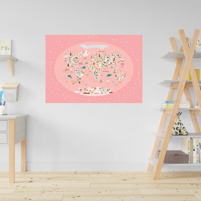 Ovaler rosa Weltkarte-Kunstdruck