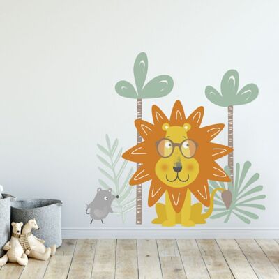 Sticker mural enfant lion et souris